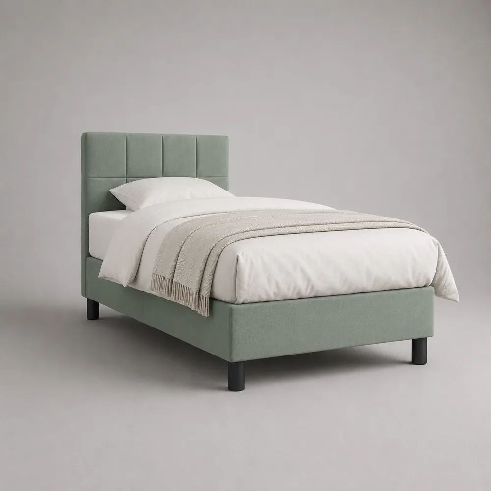 Boxspringbett 90 × 200 cm mit Matratze und gepolstertem Kopfteil, Polyesterbezug, Mintgrün