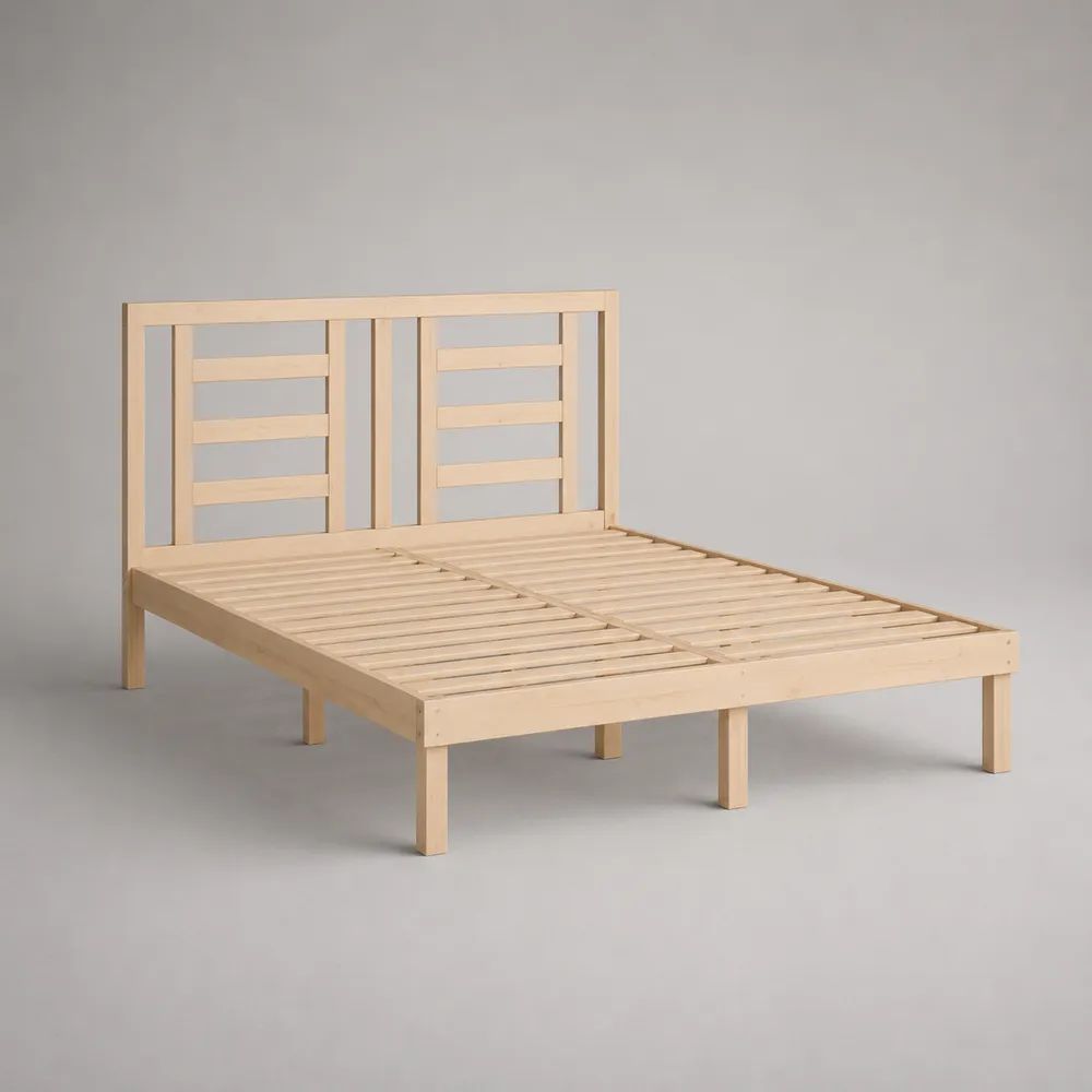Doppelbett-Bettgestell aus massivem Kiefernholz mit Lattenrost, Natur, Liegefläche 140 × 200 cm