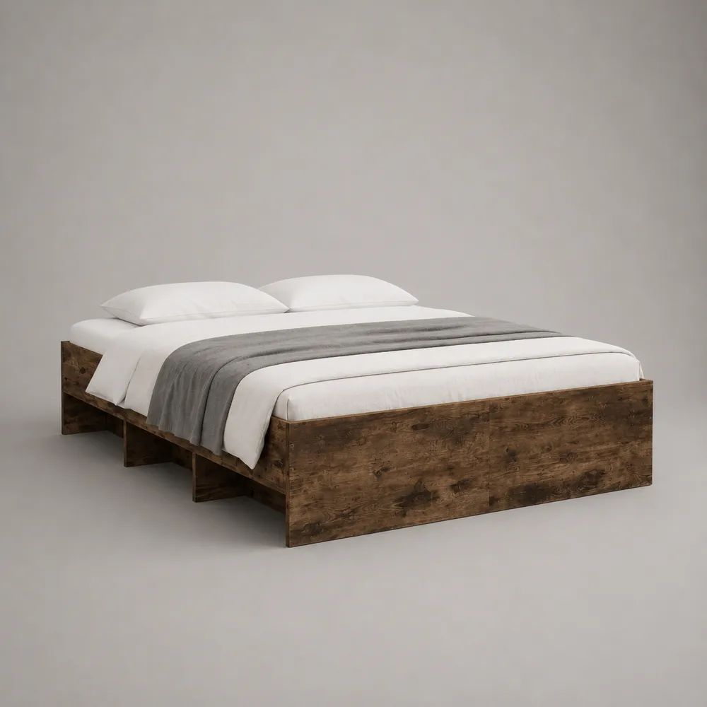 Bettgestell 160 x 200 cm aus massivem Kiefernholz, Dunkelbraun/Mittelbraun, 205 x 166 x 40 cm, ohne Kopfteil
