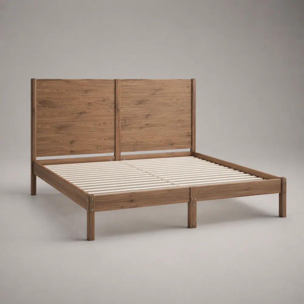 Doppelbettgestell aus massivem Kiefernholz, Braun, 188 x 208 x 110 cm, Liegefläche 180 x 200 cm, mit Lattenrost
