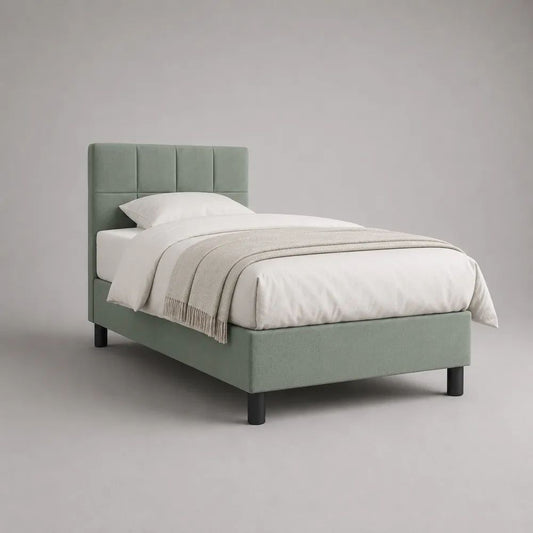 Boxspringbett 90 × 200 cm mit Matratze und gepolstertem Kopfteil, Polyesterbezug, Mintgrün