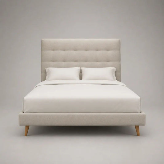 Polsterbett Doppelbett mit Polyesterbezug und Lattenrost, Liegefläche 160 x 200 cm, Gesamtmaß 215 x 170 x 120 cm, Beige/Natur