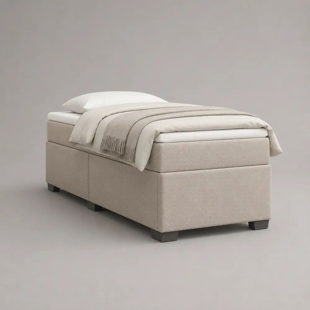 Boxspringbett 90 x 200 cm ohne Kopfteil mit Matratze und Topper, Polyesterbezug, Beige