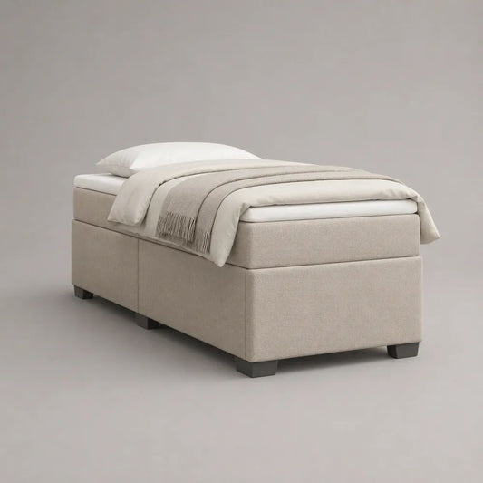 Boxspringbett 90 x 200 cm ohne Kopfteil mit Matratze und Topper, Polyesterbezug, Beige